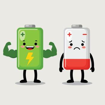 Strong Full Battery and Weak Empty Battery Characters. vector