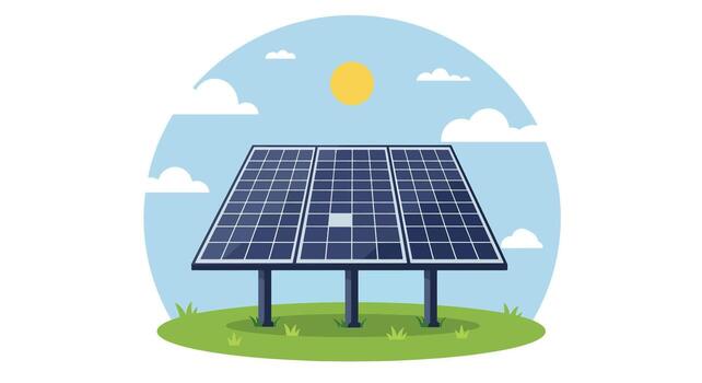 Array of Solar Panels Generating Clean Energy Under Sunny Sky. vector