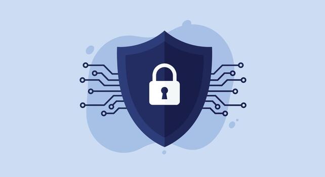 Digital Shield with Padlock and Circuitry for Cybersecurity Protection. vector