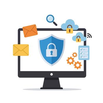 computadora monitor con seguridad proteger y relacionado iconos vector