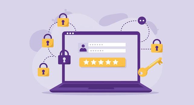 digital seguridad y en línea autenticación con ordenador portátil y candados vector