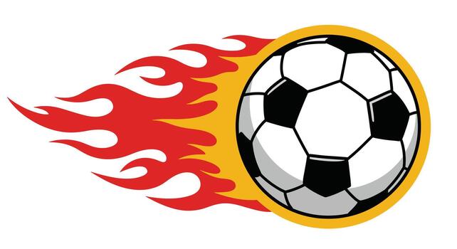 Dynamic Soccer Ball with Fiery Flames Representing Speed and Action. vector
