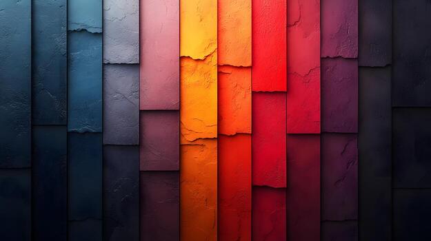 A colorful vibrant gradient background with rough textured vertical panels displays an abstract artistic pattern. photo