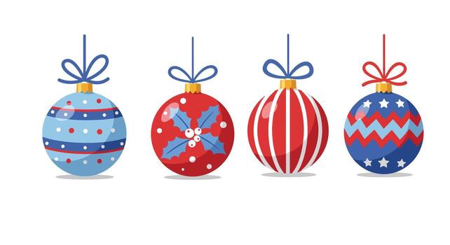 Four festive Christmas ornaments with intricate patterns and bows. vector