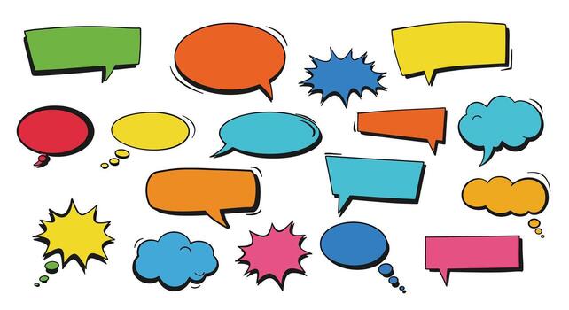 Collection of Colorful HandDrawn Speech Bubbles and Thought Clouds. vector