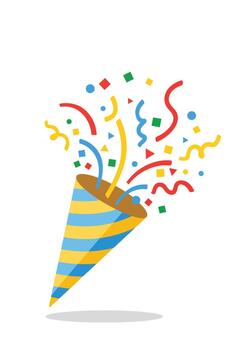 festivo fiesta corchete explotando con vistoso papel picado y serpentinas vector