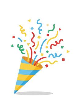 Festive Party Popper Exploding with Colorful Confetti. vector