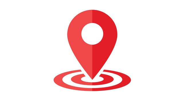Red location pin icon with concentric circles indicating a map point. vector