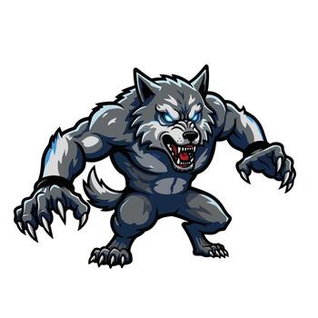 Muscular Cartoon Werewolf with Fierce Expression and Sharp Claws. vector
