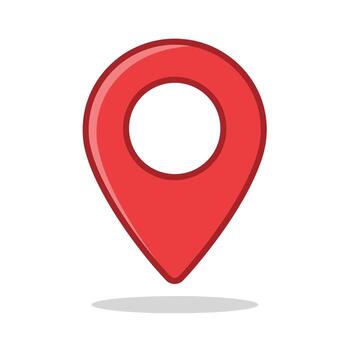 Red location pin icon with a white circle inside symbolizing a map marker. vector