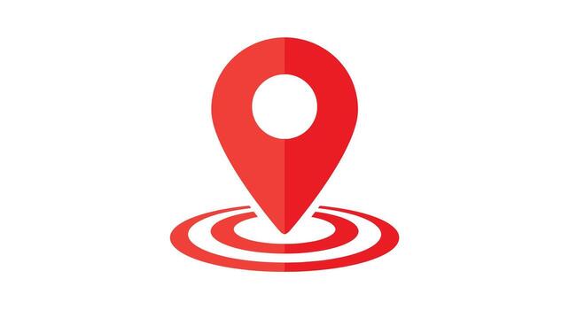 Red location pin icon with concentric circles indicating proximity vector