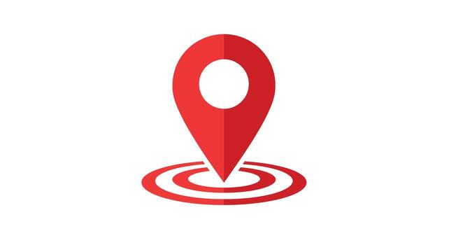 Red location pin icon with concentric circles indicating proximity. vector