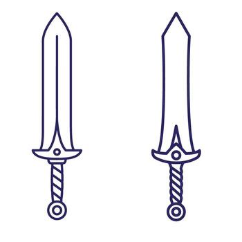 Two stylized sword illustrations in navy outline perfect for various design applications vector