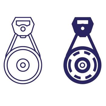 Two stylized pulley block and tackle illustrations in two color options on a white background vector