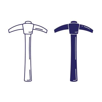 Two hand drawn pickaxe illustrations outlined in two different colors for design elements vector