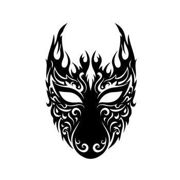 Tribal mask with flamelike patterns and animalistic features. vector