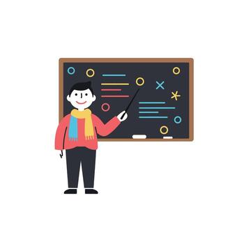 Teacher Explaining Strategy on Blackboard with Pointer. vector
