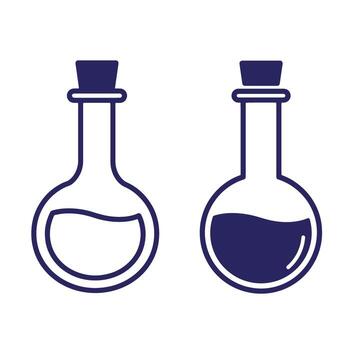 Two laboratory flasks filled with liquid ready for scientific experimentation design icon vector
