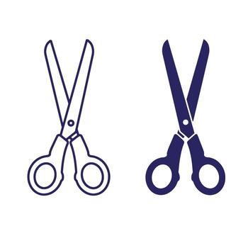 Two styles of blue scissors icon representing cutting and crafting on white background vector