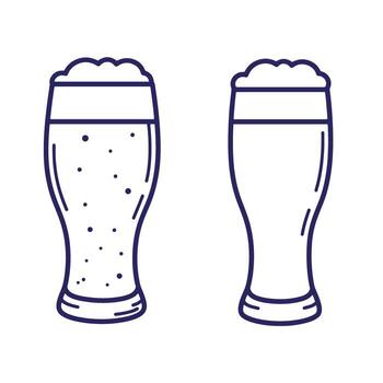 Outline illustration of two beer glasses one full one empty design element vector