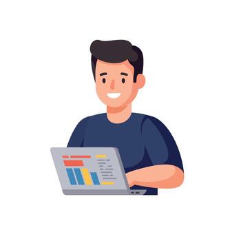 hombre trabajando en ordenador portátil analizando datos enfocado en trabajar. vector