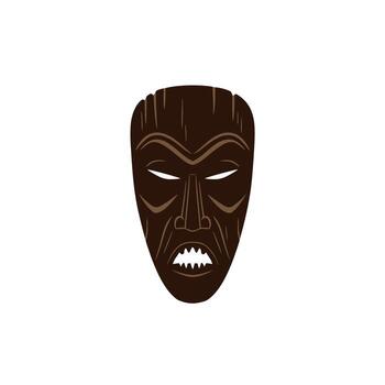 Intricate Tribal Mask with Fierce Expression and Sharp Teeth. vector