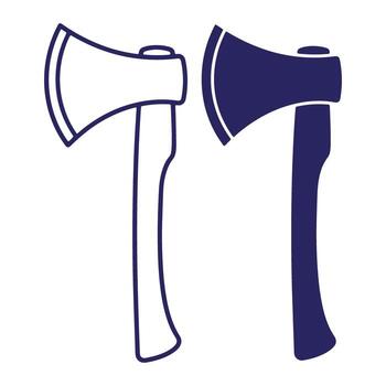 Two axe icons depicting outline and solid color designs on white background vector