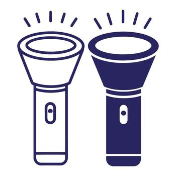 dos Linterna íconos ilustrando iluminación y brillo en contorno y sólido estilo vector