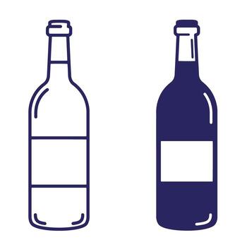 Two wine bottles illustration outline and solid filled with label space for design vector