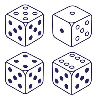 Isometric view illustration of four different dice showing various numbers on white background vector