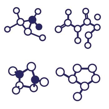Four simple molecular structures representing science and chemistry concepts vector