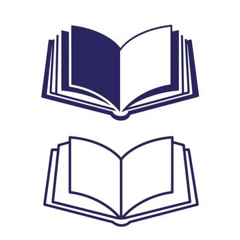 Two open books outline and solid icons illustrating reading knowledge and education vector