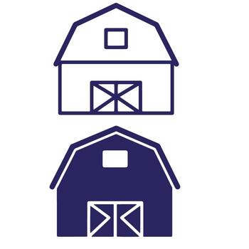 Two detailed illustrations of barns in two different color styles with simplified outlines vector