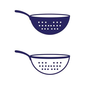 Two isolated navy blue colanders depicted in a clean minimalist flat design for kitchenware usage vector