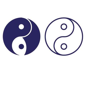 Two stylized yin yang symbols in blue color representing balance and harmony on white background vector