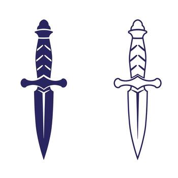Elegant illustration of a classic dagger with a detailed handle in two styles vector