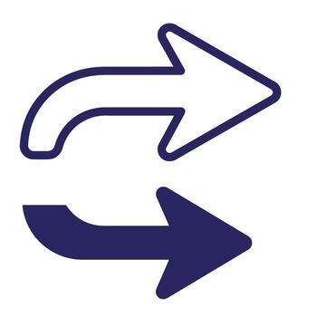Two arrows pointing right depicting forward movement and process flow on white background vector