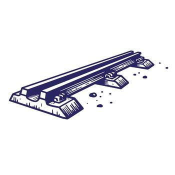 Hand drawn illustration of railroad track sections on a white background for design vector