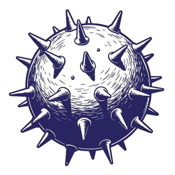 Intricate illustration of a spiked ball resembling a dangerous microscopic virus structure vector