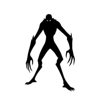 Silhouette of a menacing creature with sharp claws and glowing eyes. vector