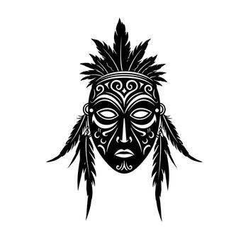 Tribal Mask with Feathers and Intricate Patterns. vector