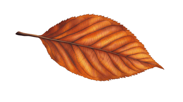 Realistic autumn leaf illustration, transparent background for seasonal design projects, nature-themed graphics, and fall-themed visuals in high-resolution format png