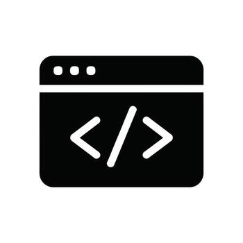 negro icono código ventana con izquierda y Derecha ángulo soportes en blanco vector