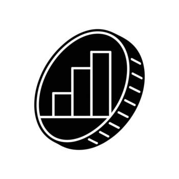Isolated Black Coin Icon Featuring an Ascending Bar Graph in Center vector