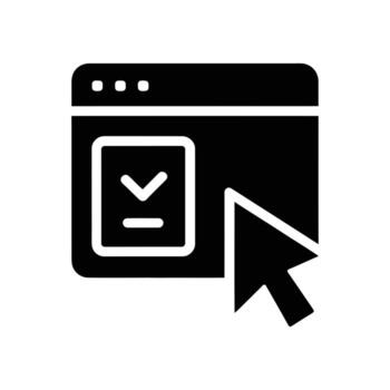 Black Website Page Icon with Down Arrow Button and Mouse Cursor vector