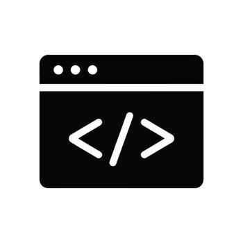 Black Coding Icon with Forward and Backward Slash Symbol inside Browser Window vector