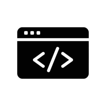 Black Code Window With Angle Brackets Icon on White Background vector