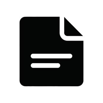 Black Document Icon With Folded Corner And Two Lines On White Background vector