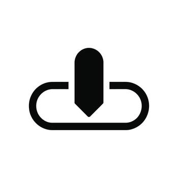 Black Down Arrow Entering Rounded Container Icon Isolated on White Background vector