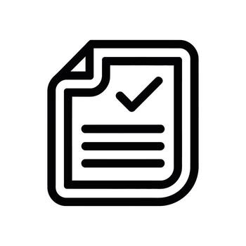 negro contorno icono de un documento con marca de verificación en blanco antecedentes vector